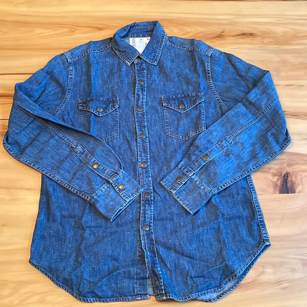 Billy Reid Denim Snap Shirt, Size Large